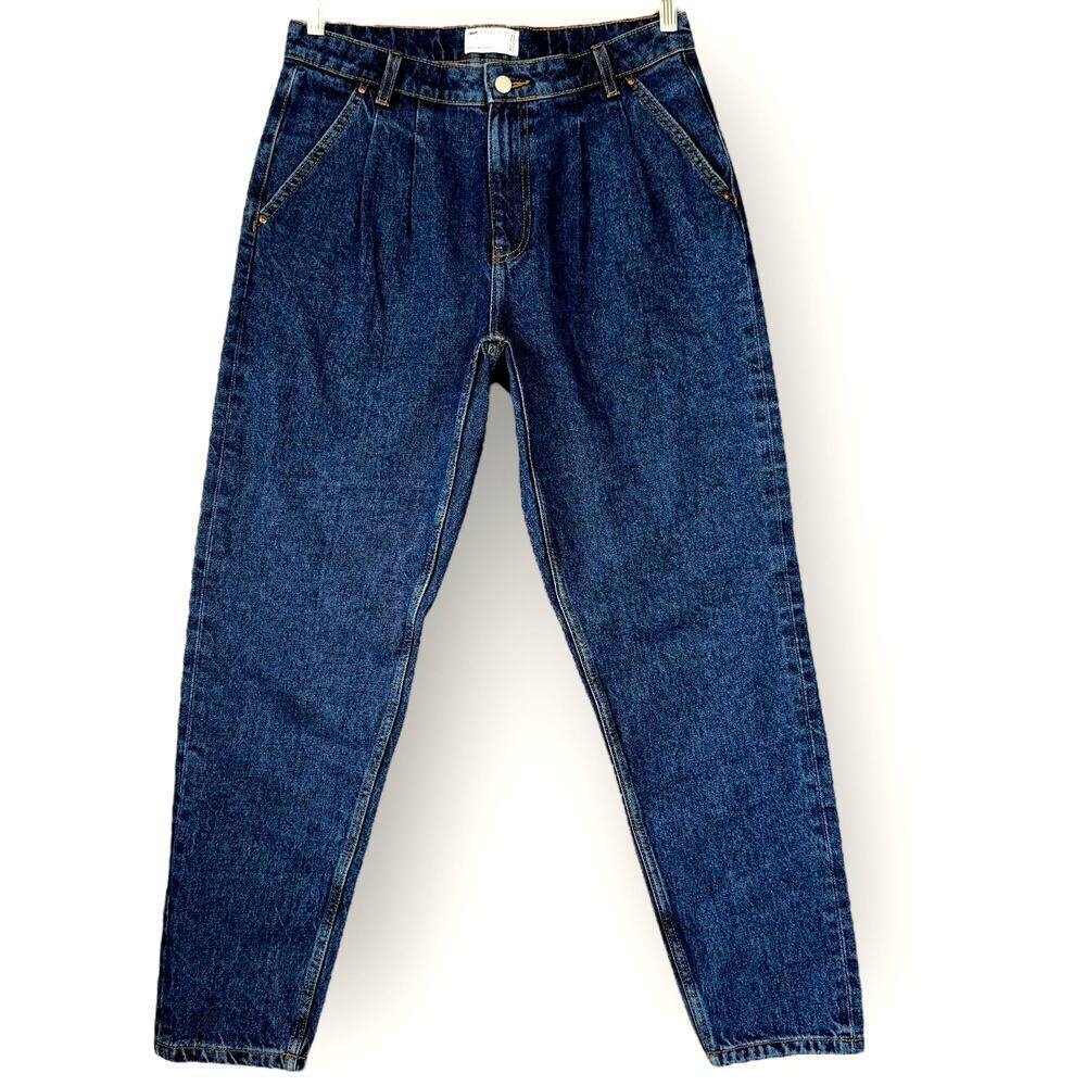 ASOS Design Double Pleats Tapered Leg Dark Blue Washed Jeans Men Size W31